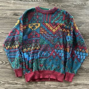 Men's Aztec-Inspired Multicolor Sweater, Size Medium